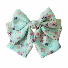 Aqua Blue Floral Bowknot Hair Barrettes Handmade Chiffon Hair Clip