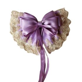 Lilac Vintage Lace Large Bowknot French Barrettes Handmade Chiffon Hair Clip with Ribbon