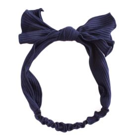 Navy Blue Simple Bowknot Stretch Hairband Solid Color Headband Out Wide Hair Ribbon Headwrap