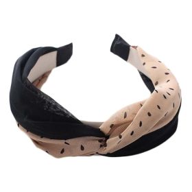 Wide Cross Headband Chiffon Polka Dot Hair Accessories Cloth Turban Headband for Women,Black Beige