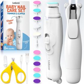 White Baby Nail Trimmer Electric Rechargeable Baby Nail Clippers File with Light for Newborn Infant Toddler Kids   Baby Manicure Fingernail Care Set w