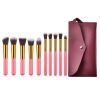 10 pcs makeup brush set  Portable fashion high-end beauty tool set (Pink Golden) with bag