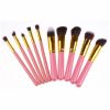 10 pcs makeup brush set  Portable fashion high-end beauty tool set (Pink Golden) with bag