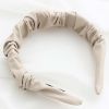 Beige PU Leather Pleated Wide Headband Womens Simple Hairband Hair Accessories