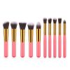 10 pcs makeup brush set  Portable fashion high-end beauty tool set (Pink Golden) with bag