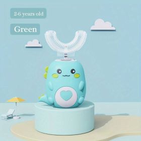 Ultrasonic Kid's U-Shaped Electric Toothbrush; Three Cleaning Modes; 60S Smart Reminder; Food-grade Silicone; Cartoon Modeling Design (Color: Green)